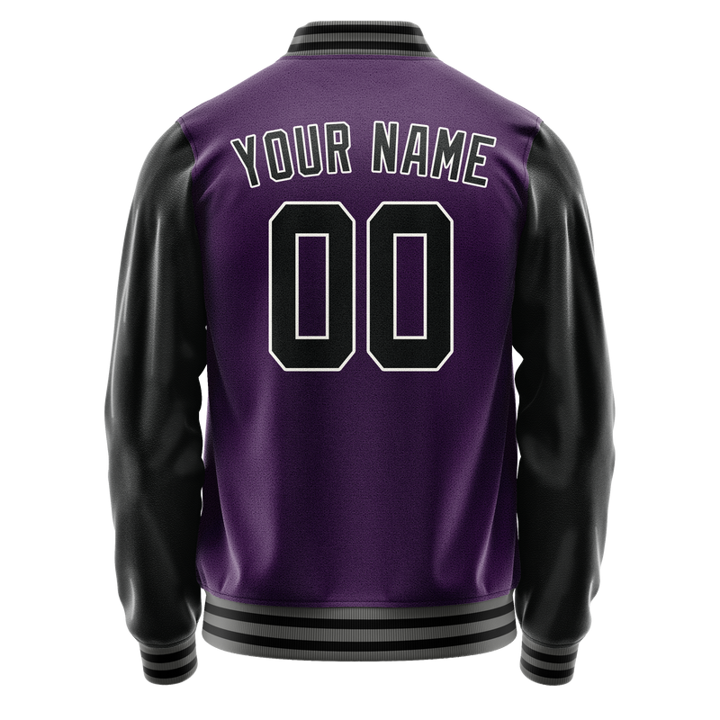 Custom Purple Black Solid Color Varsity Letterman Jacket JA02240617KZ384