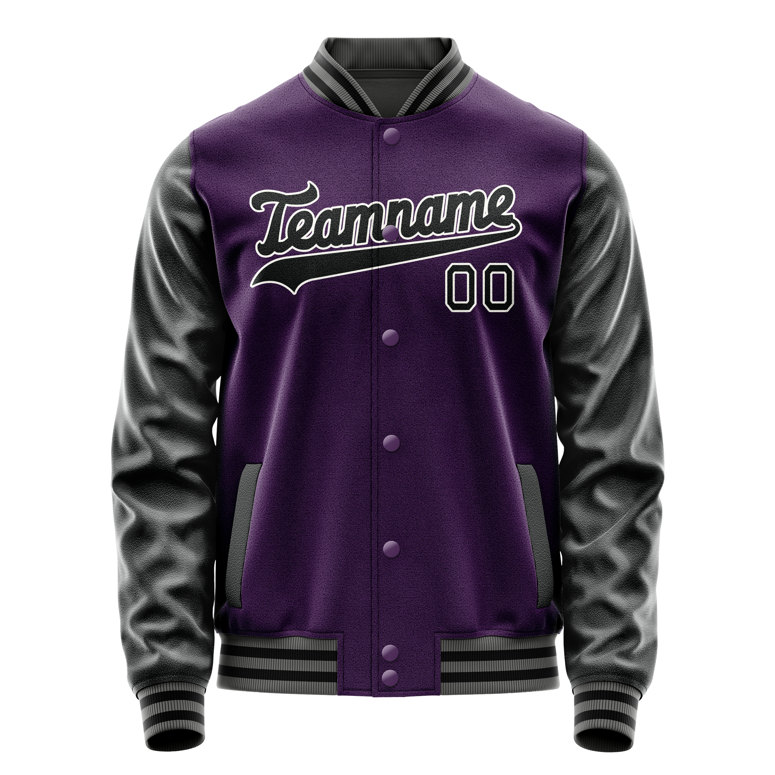 Custom Purple Black Solid Color Varsity Letterman Jacket JA02240617KZ384