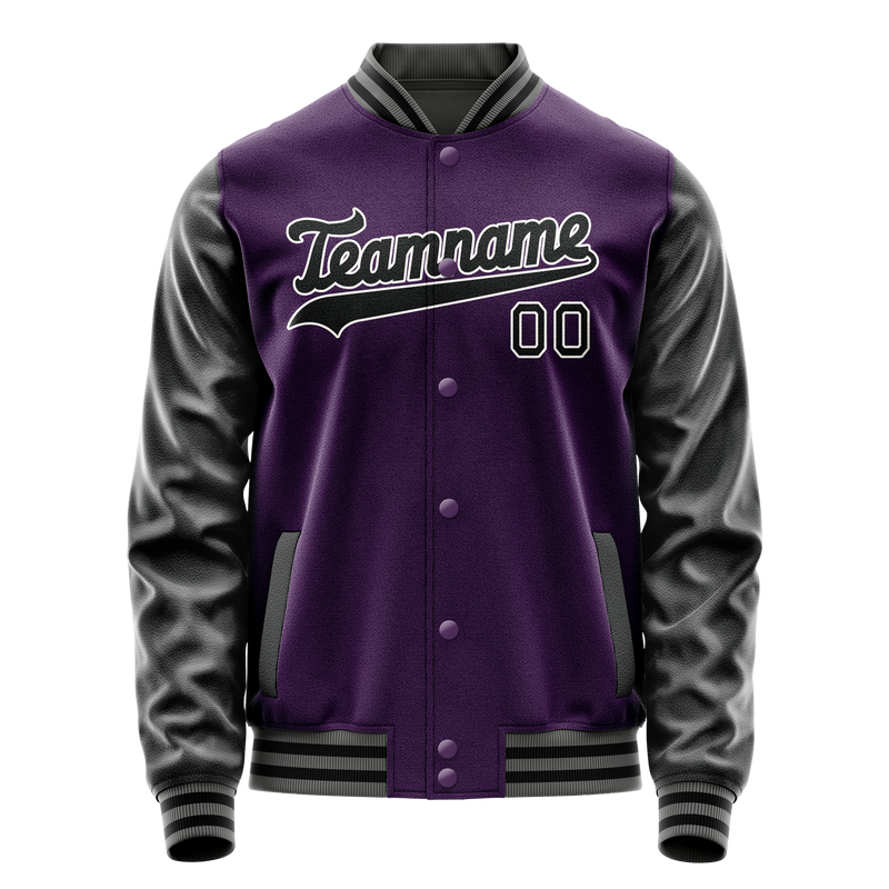 Custom Purple Black Solid Color Varsity Letterman Jacket JA02240617KZ384