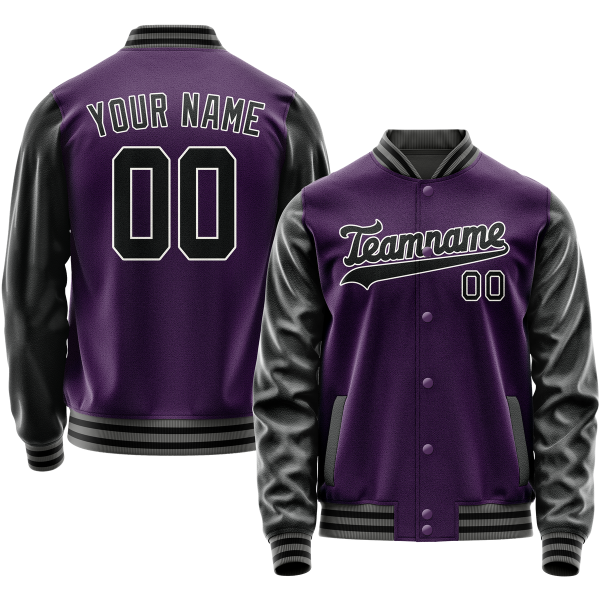 Custom Purple Black Solid Color Varsity Letterman Jacket JA02240617KZ384