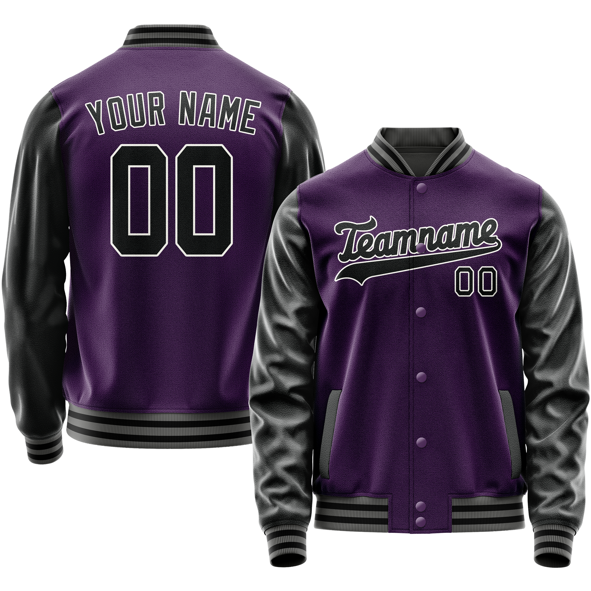 Custom Purple Black Solid Color Varsity Letterman Jacket JA02240617KZ384