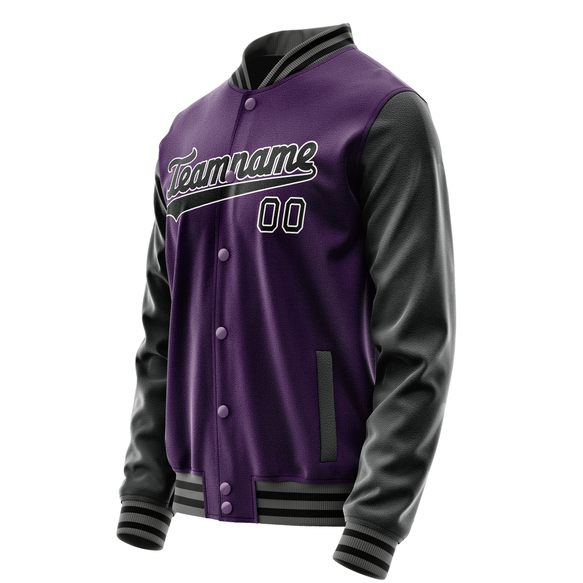 Custom Purple Black Solid Color Varsity Letterman Jacket JA02240617KZ384