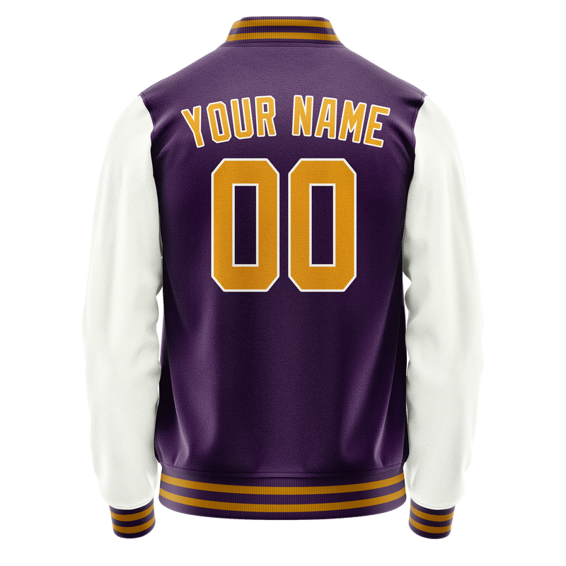 Custom Purple White Solid Color Varsity Letterman Jacket JA02240617KZ368