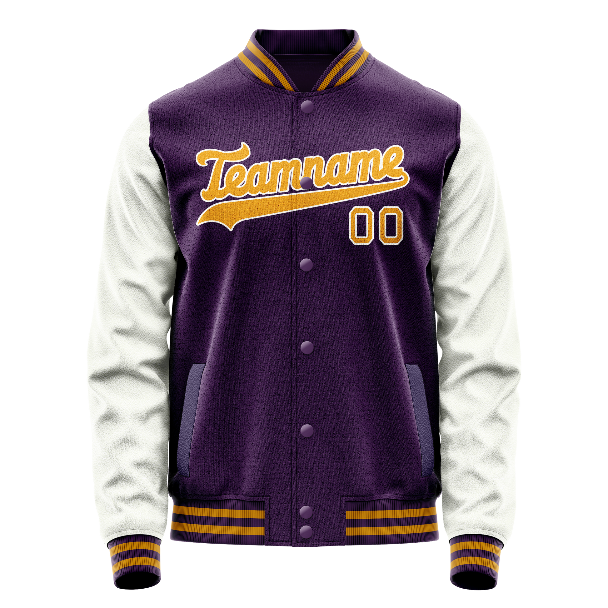 Custom Purple White Solid Color Varsity Letterman Jacket JA02240617KZ368