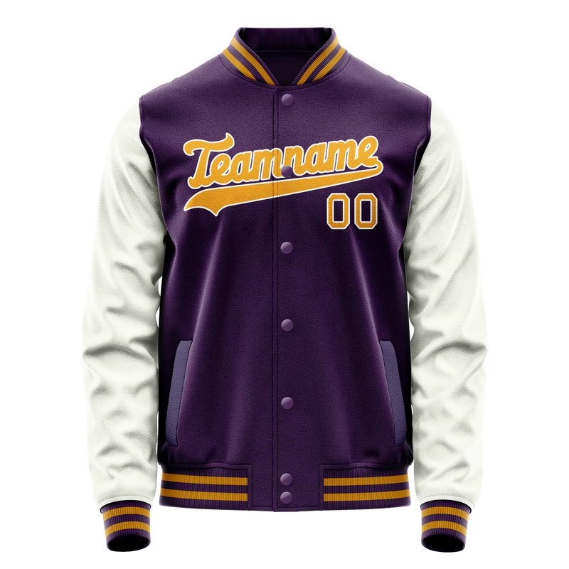 Custom Purple White Solid Color Varsity Letterman Jacket JA02240617KZ368
