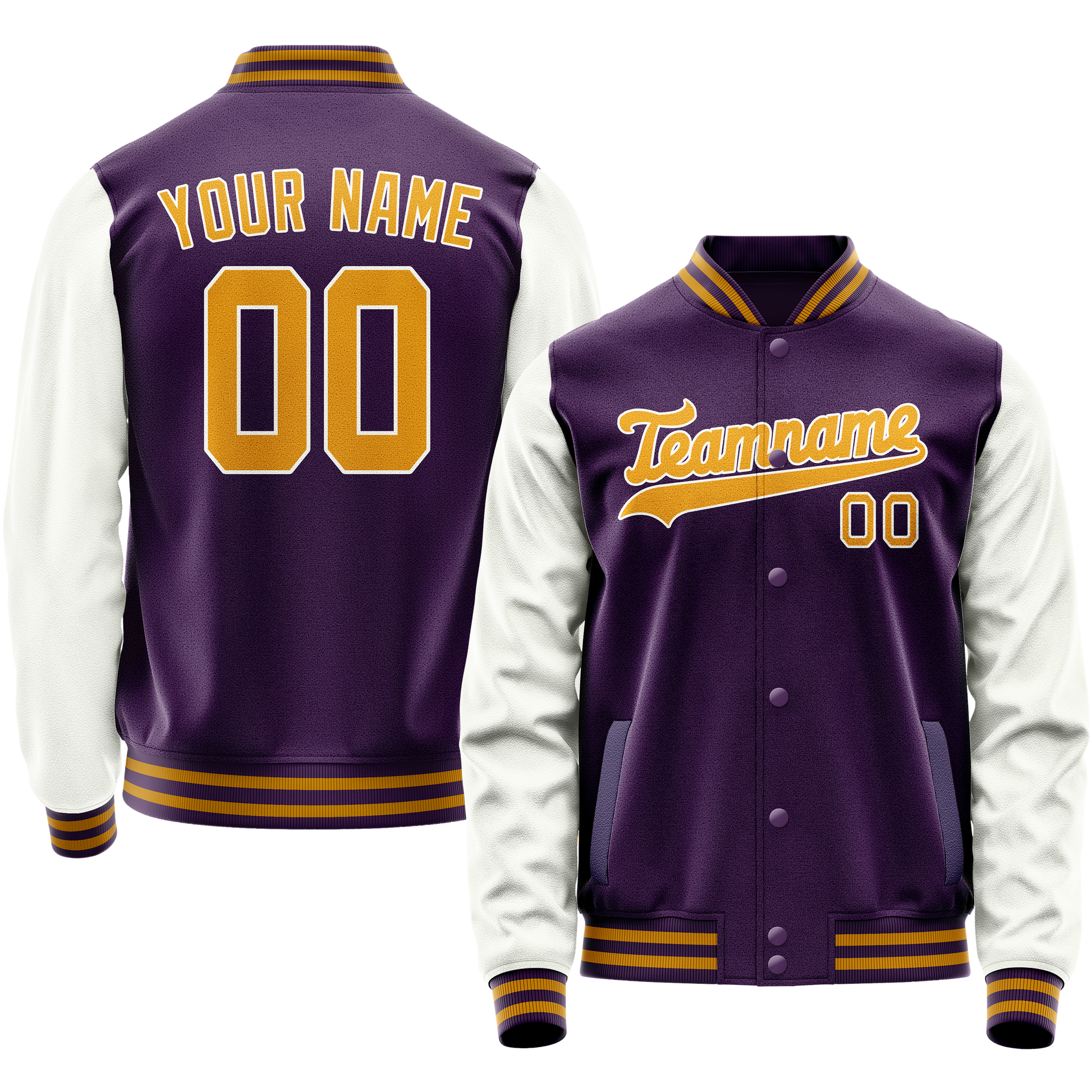 Custom Purple White Solid Color Varsity Letterman Jacket JA02240617KZ368