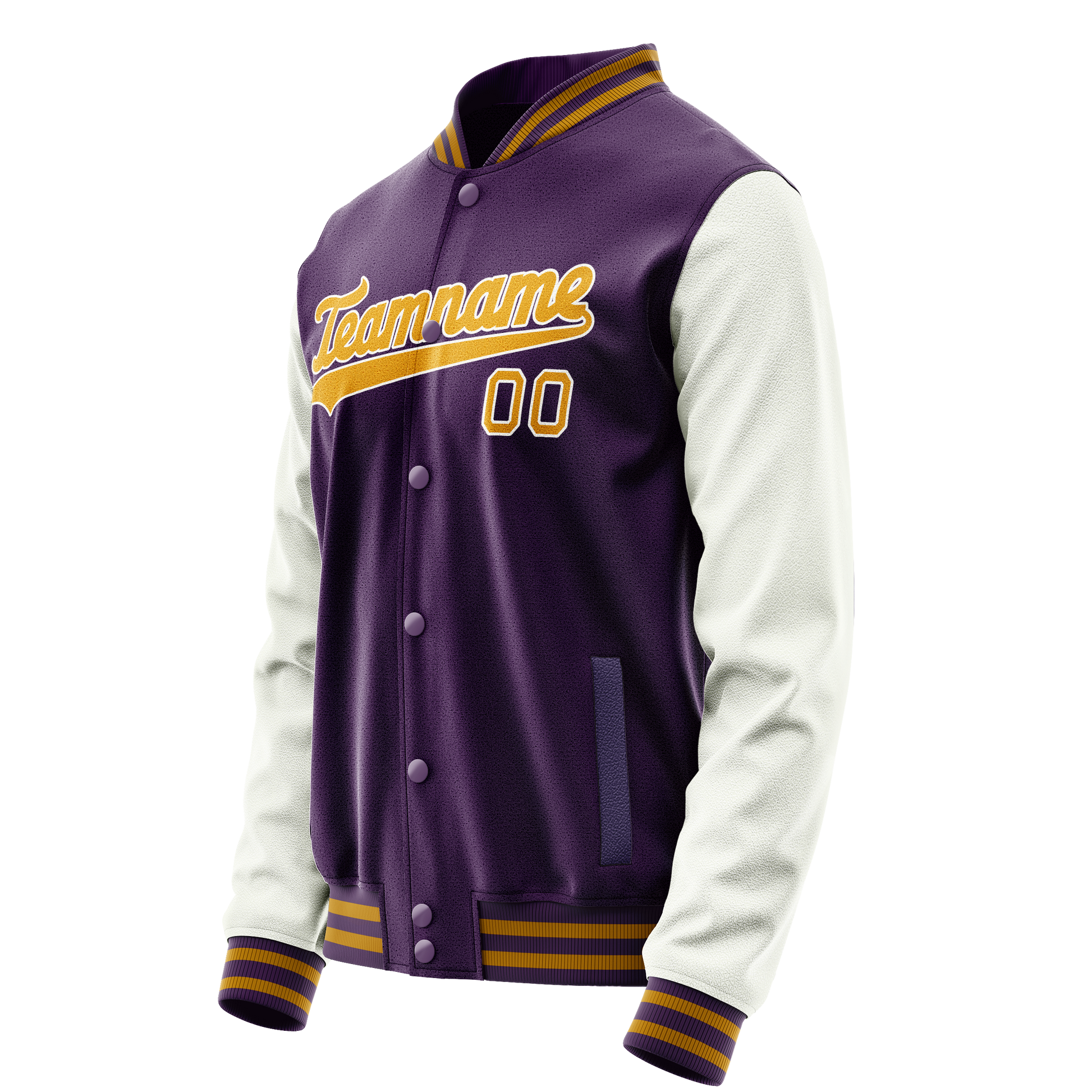 Custom Purple White Solid Color Varsity Letterman Jacket JA02240617KZ368