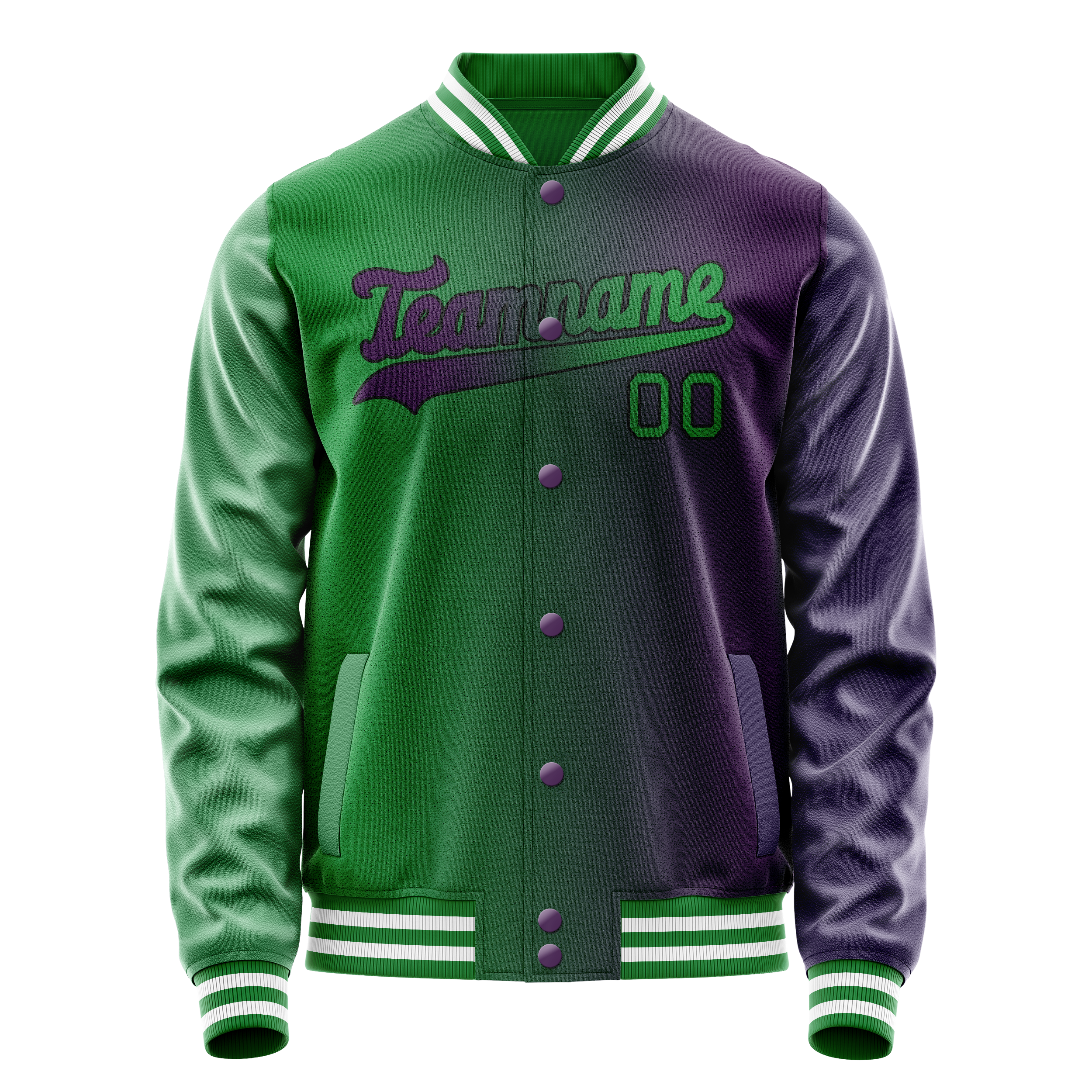 Custom Purple Kelly-Green Gradient Varsity Letterman Jacket JA02240617KZ370