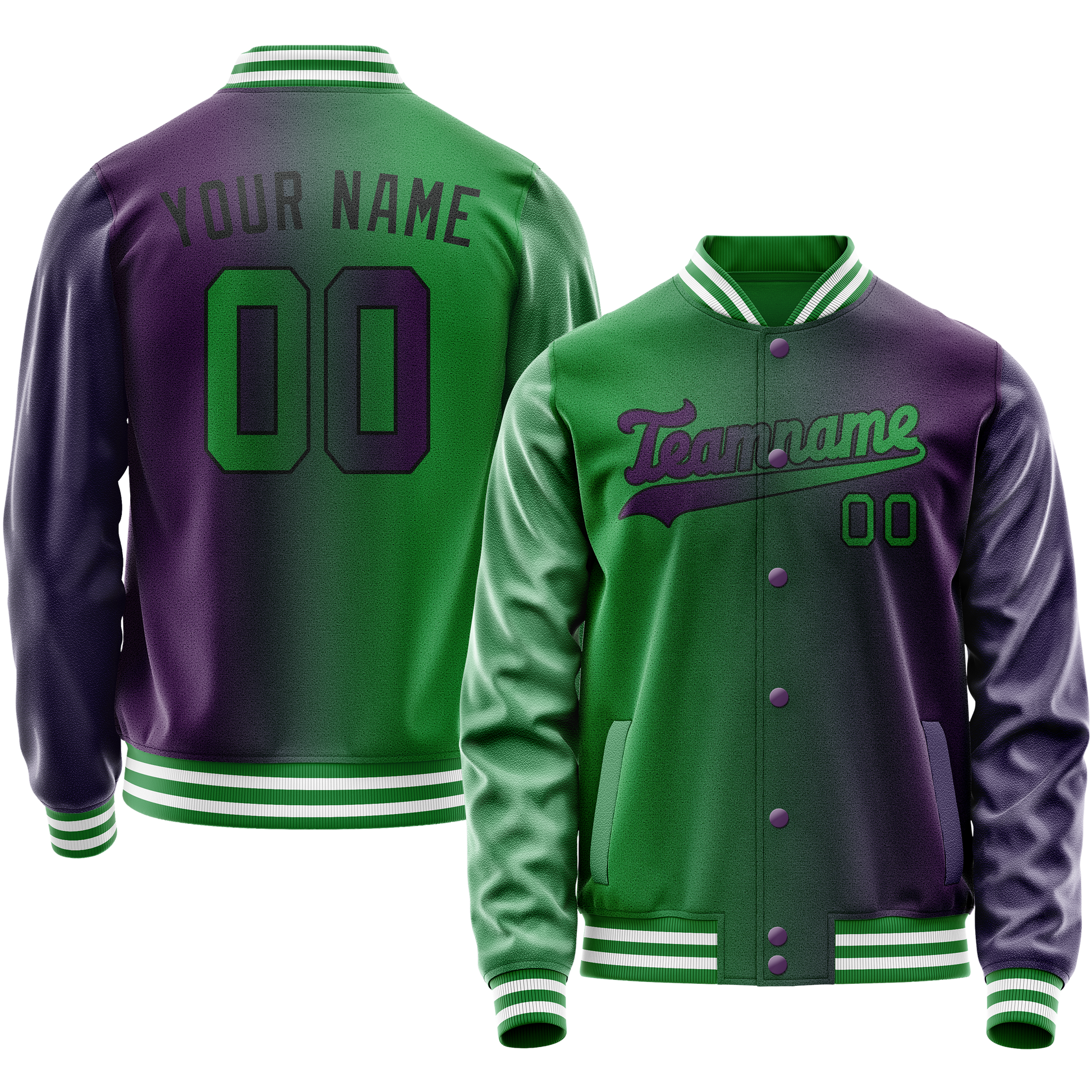 Custom Purple Kelly-Green Gradient Varsity Letterman Jacket JA02240617KZ370
