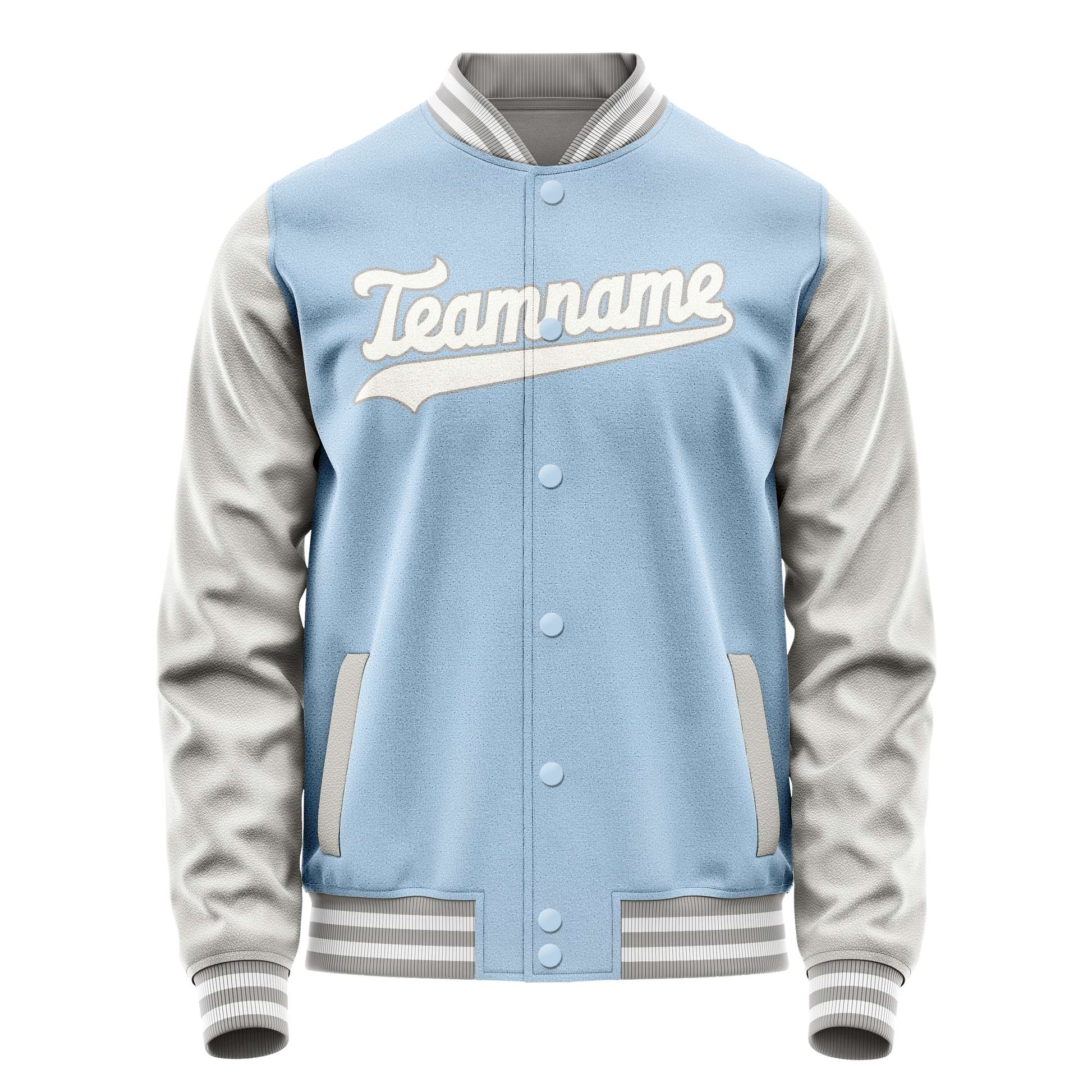 Custom Light-Blue Gray Solid Color Varsity Letterman Jacket JA02240617JC261