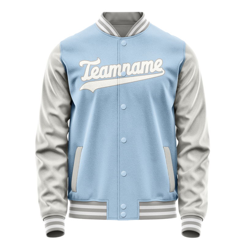 Custom Light-Blue Gray Solid Color Varsity Letterman Jacket JA02240617JC261