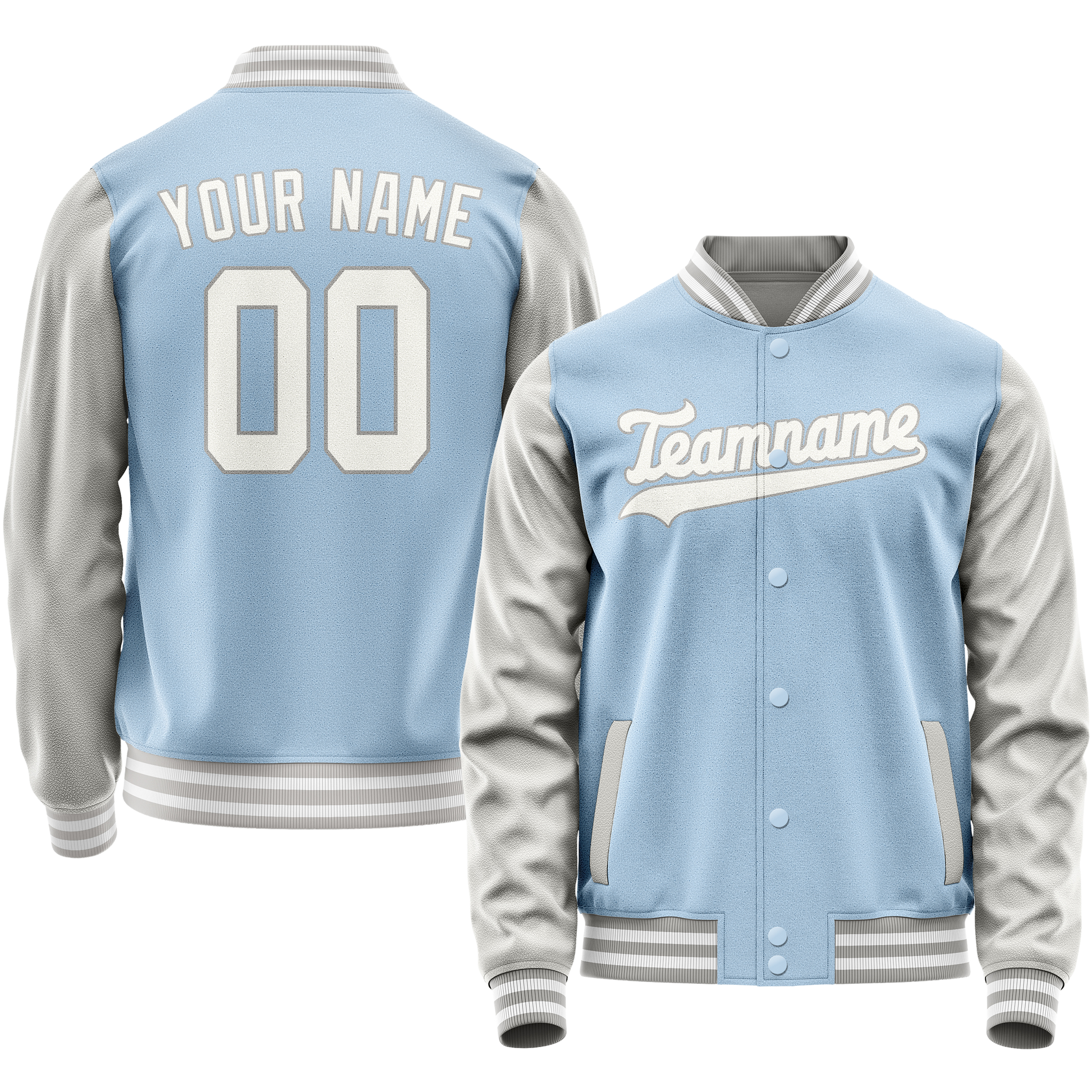 Custom Light-Blue Gray Solid Color Varsity Letterman Jacket JA02240617JC261