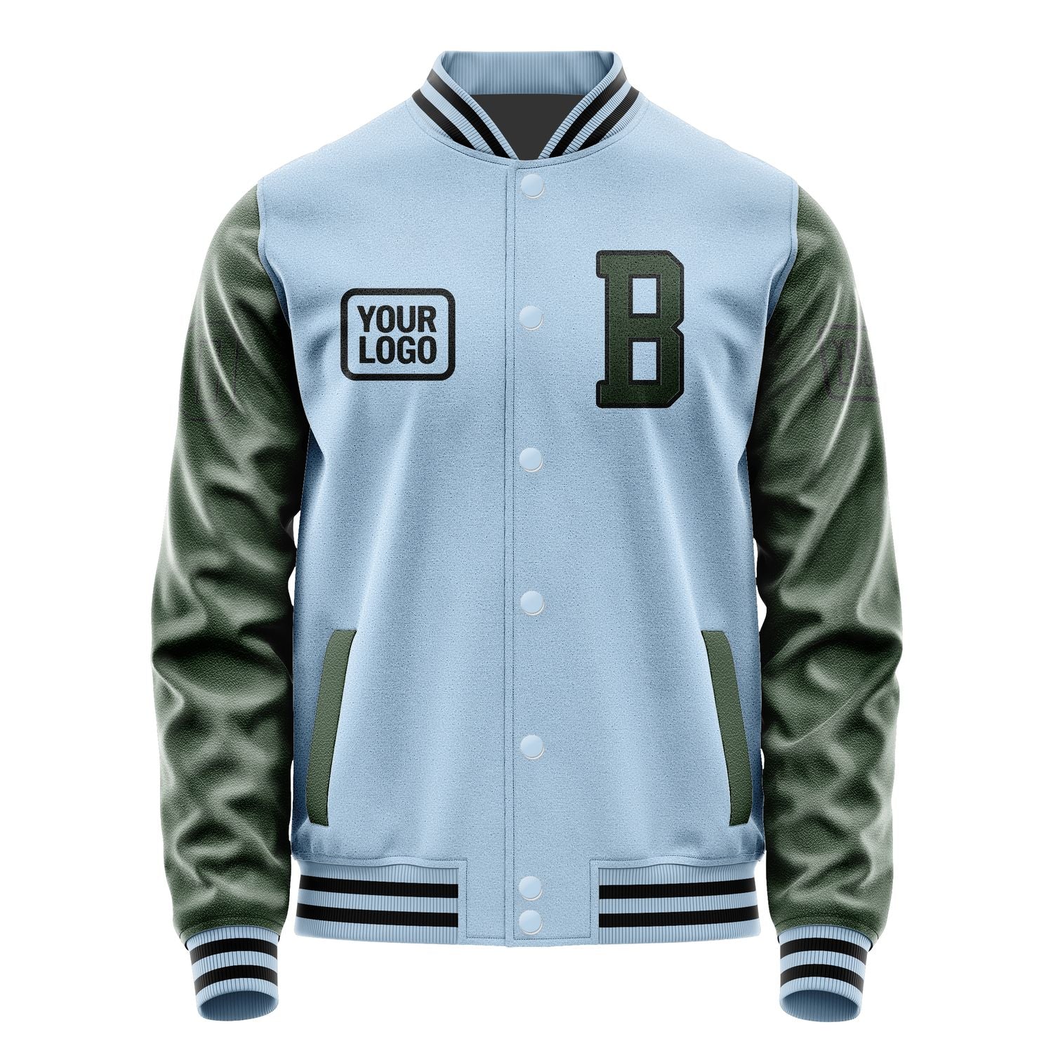 Custom Light Blue Dark Green Jacket JA080806081717060617