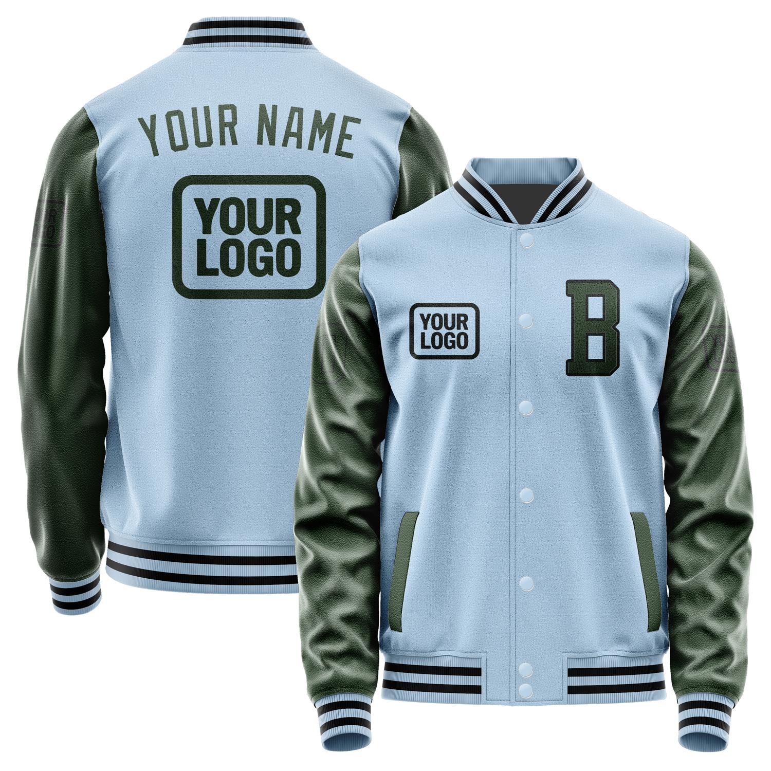 Custom Light Blue Dark Green Jacket JA080806081717060617