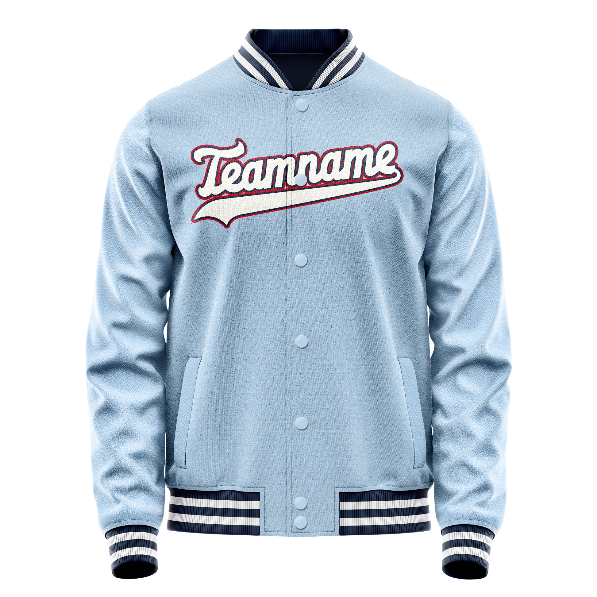 Custom Light-Blue White Solid Color Varsity Letterman Jacket JA02240617JC237