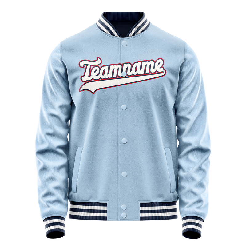 Custom Light-Blue White Solid Color Varsity Letterman Jacket JA02240617JC237
