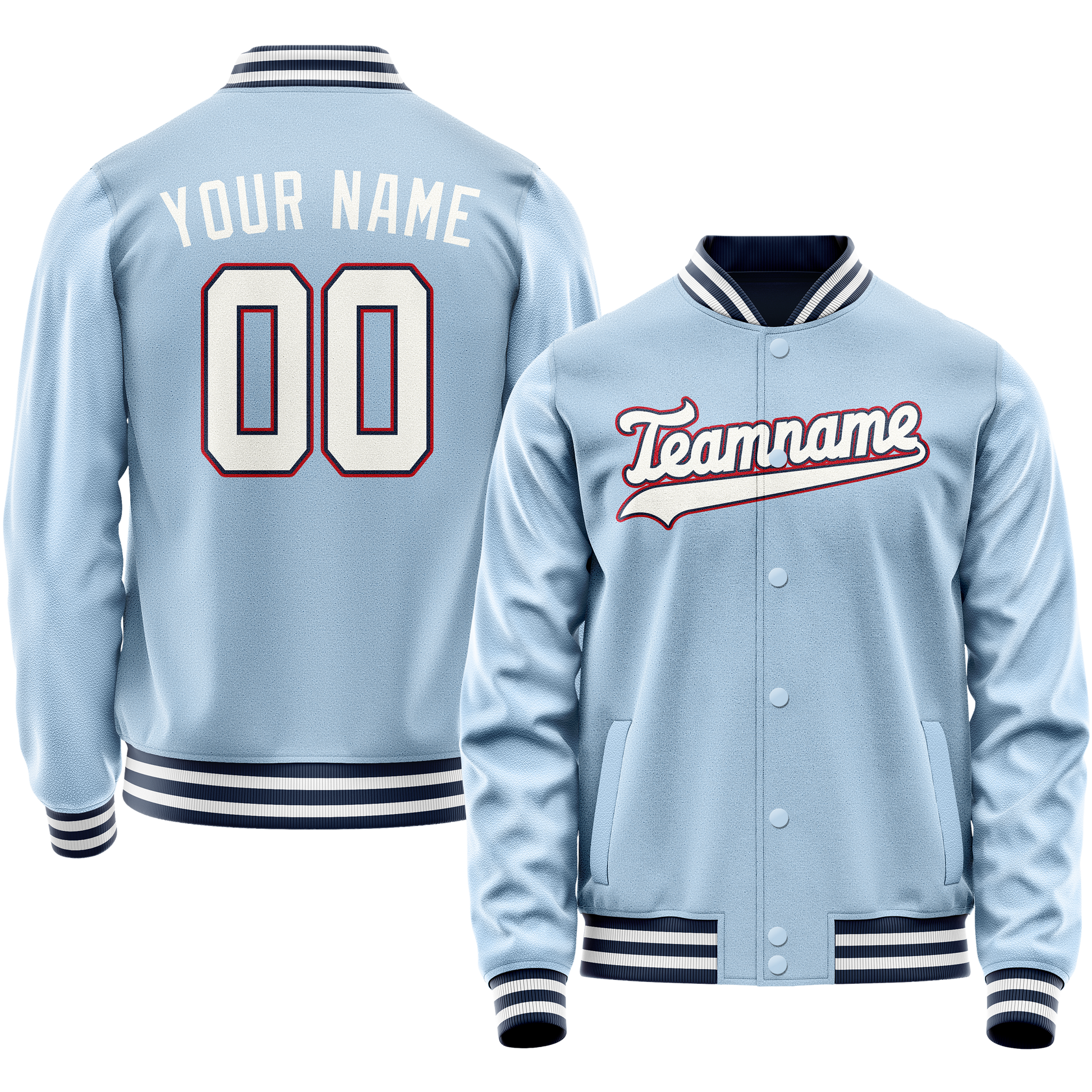 Custom Light-Blue White Solid Color Varsity Letterman Jacket JA02240617JC237