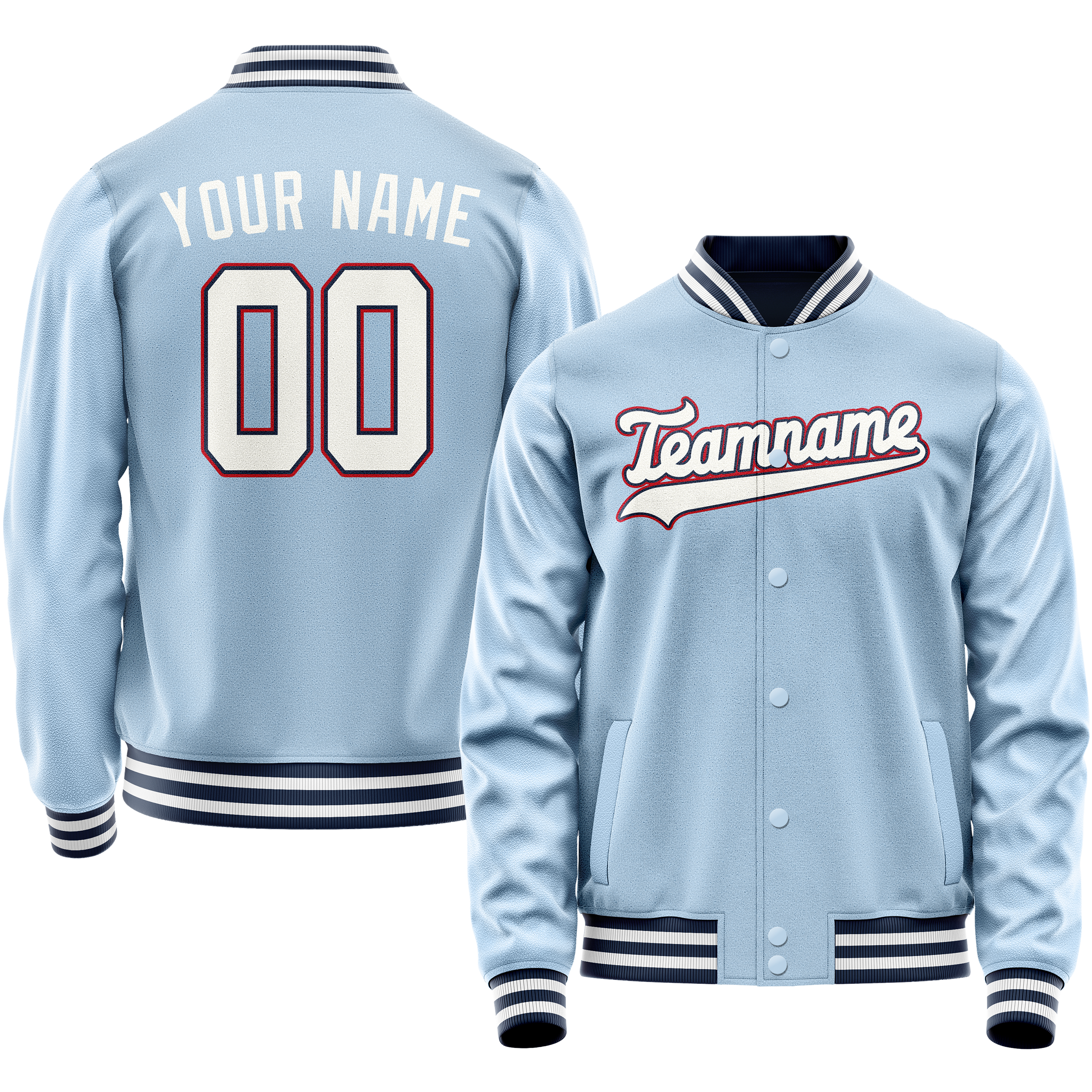 Custom Light-Blue White Solid Color Varsity Letterman Jacket JA02240617JC237