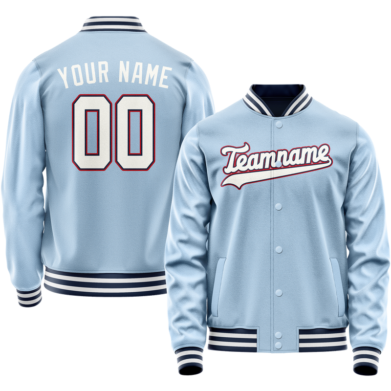 Custom Light-Blue White Solid Color Varsity Letterman Jacket JA02240617JC237
