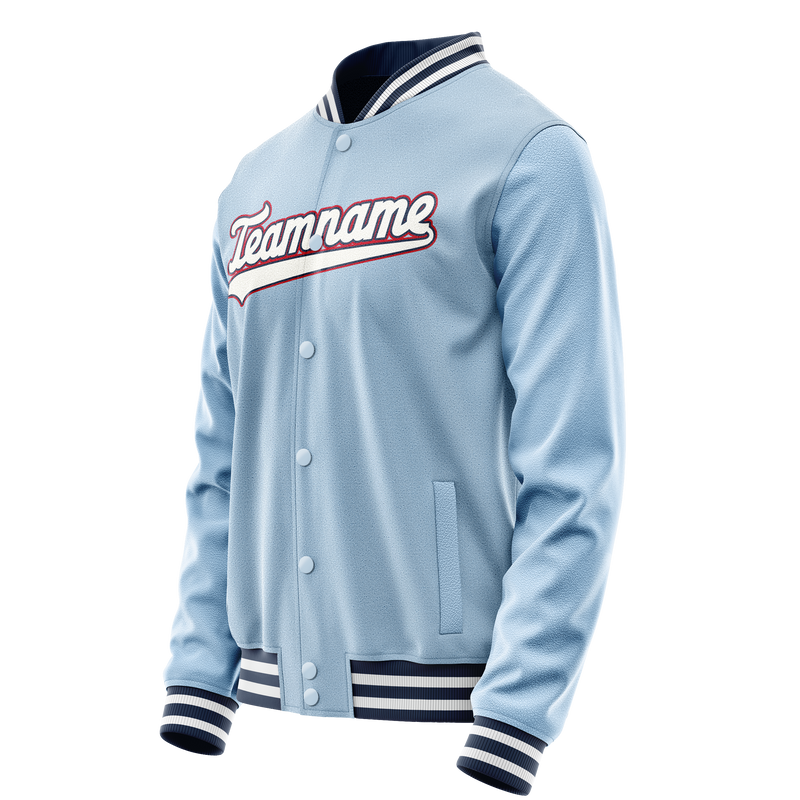 Custom Light-Blue White Solid Color Varsity Letterman Jacket JA02240617JC237