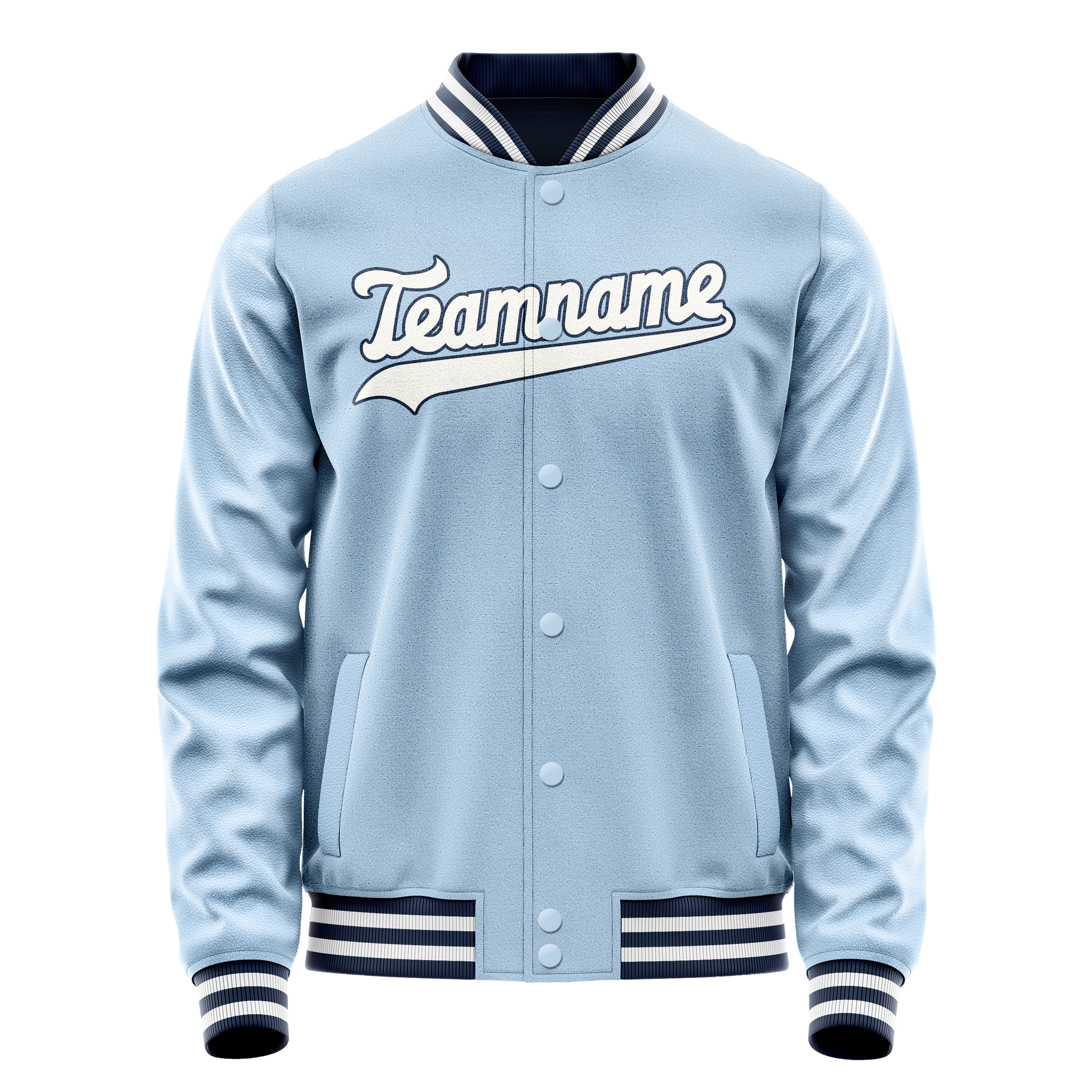 Custom Light-Blue White Solid Color Varsity Letterman Jacket JA02240617JC264