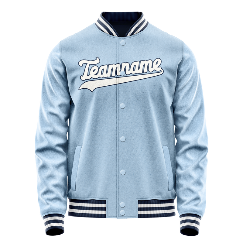 Custom Light-Blue White Solid Color Varsity Letterman Jacket JA02240617JC264