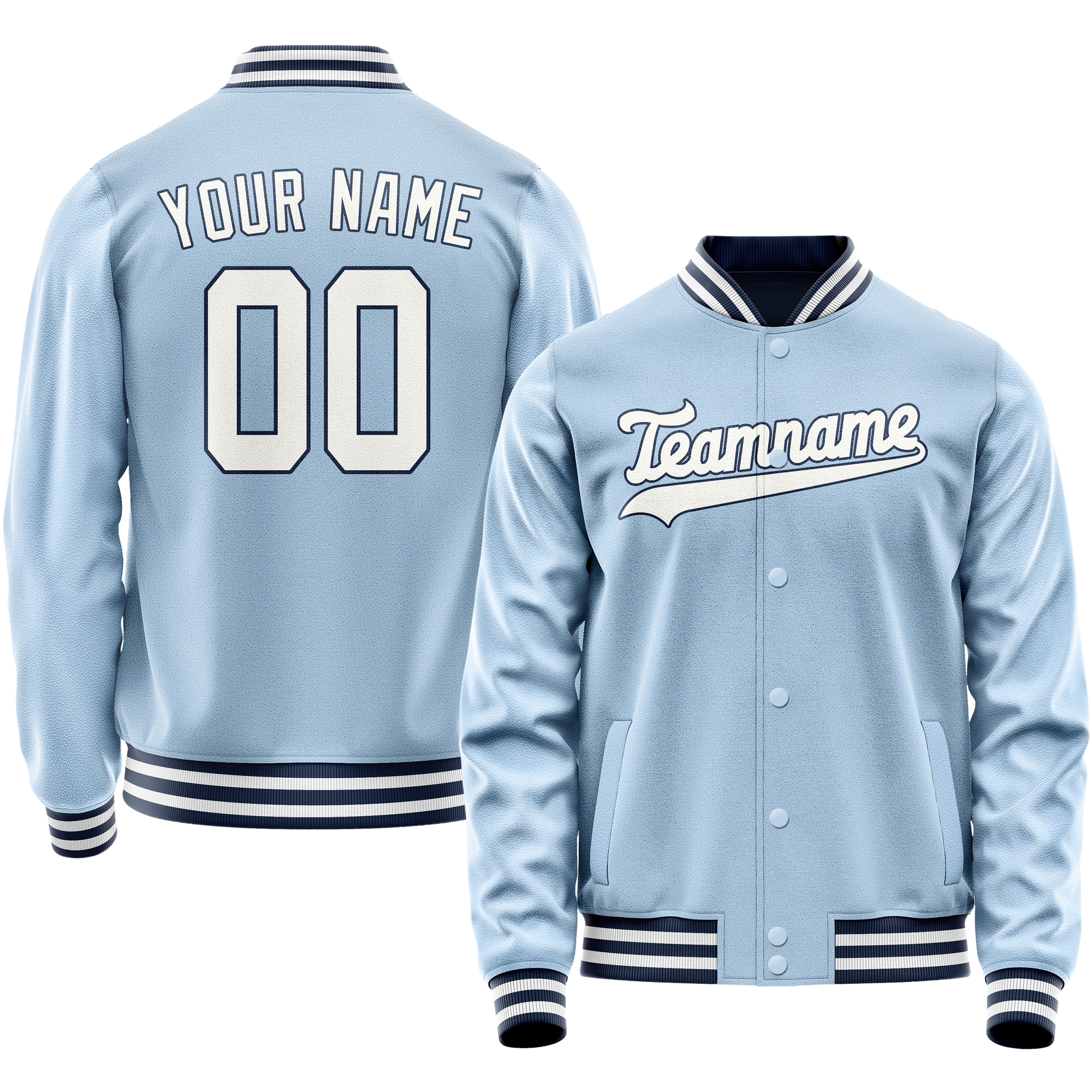 Custom Light-Blue White Solid Color Varsity Letterman Jacket JA02240617JC264