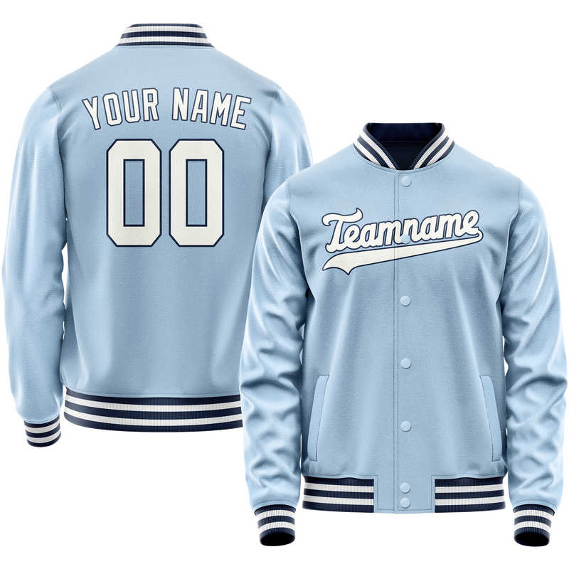 Custom Light-Blue White Solid Color Varsity Letterman Jacket JA02240617JC264