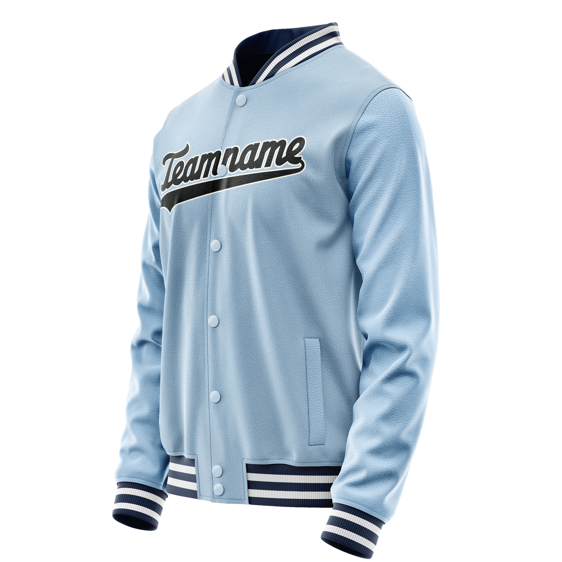 Custom Light-Blue Black Solid Color Varsity Letterman Jacket JA02240617JC242