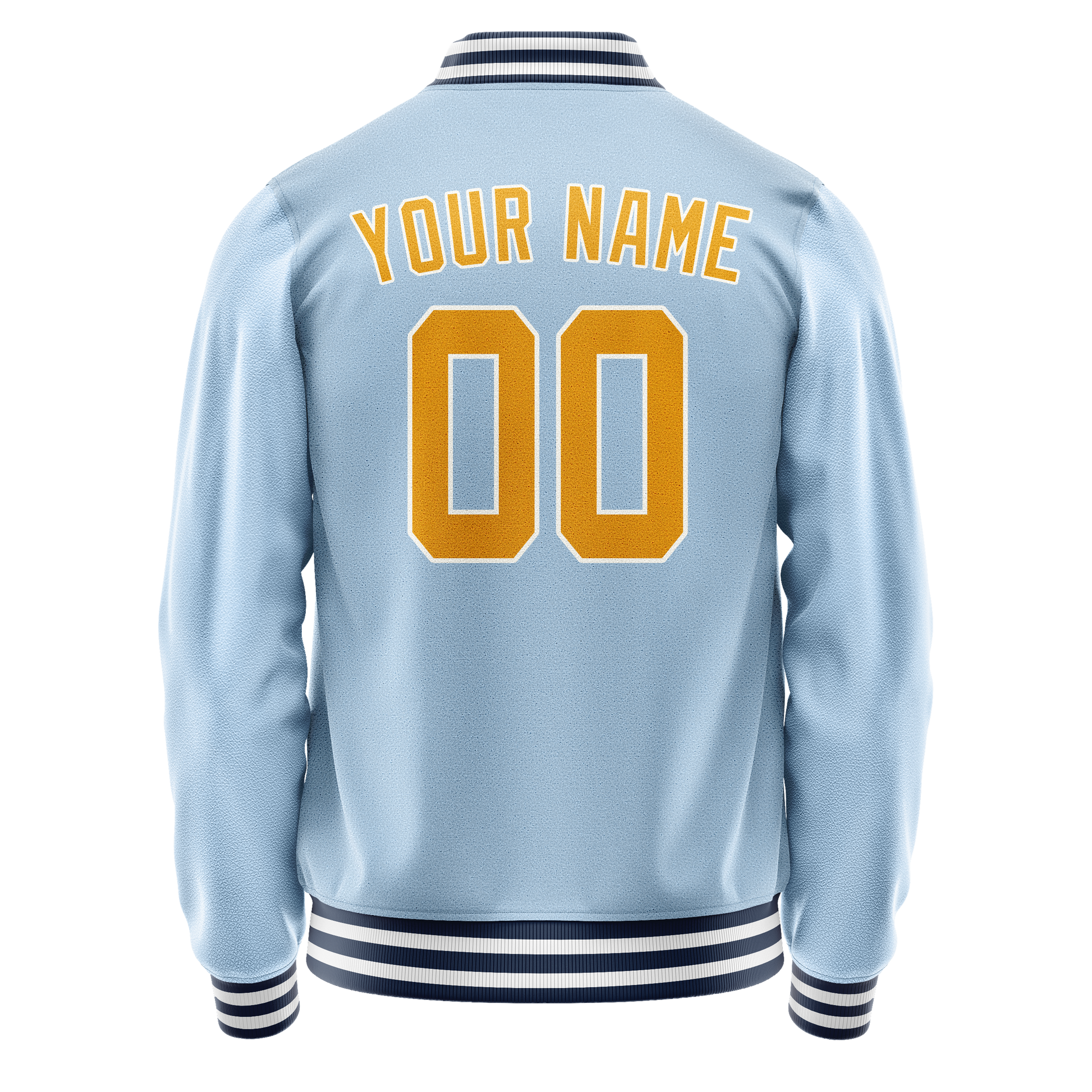 Custom Light-Blue Gold Solid Color Varsity Letterman Jacket JA02240617JC260