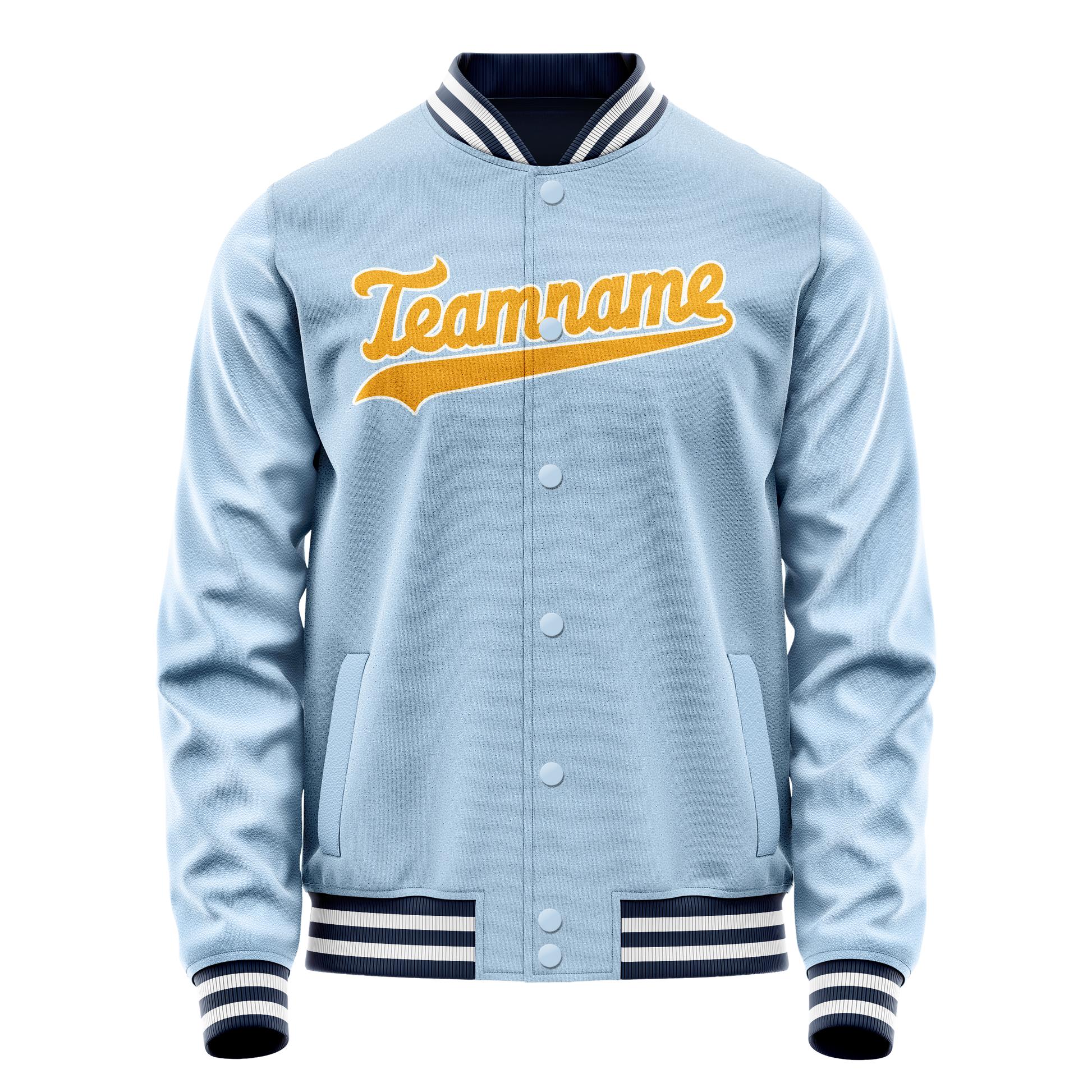 Custom Light-Blue Gold Solid Color Varsity Letterman Jacket JA02240617JC260