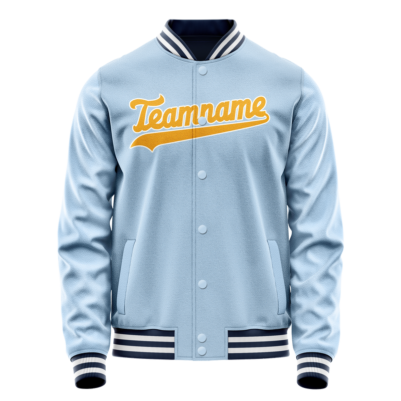 Custom Light-Blue Gold Solid Color Varsity Letterman Jacket JA02240617JC260