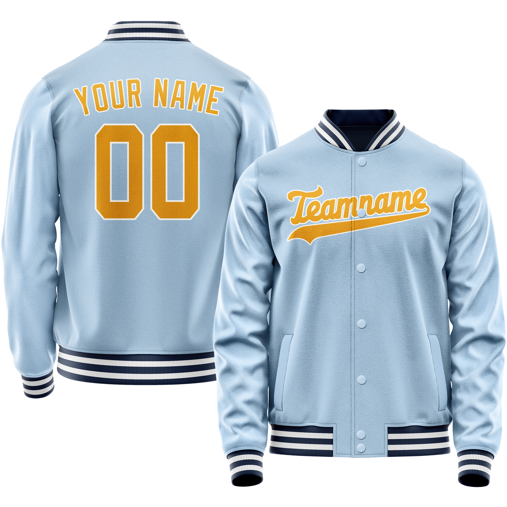 Custom Light-Blue Gold Solid Color Varsity Letterman Jacket JA02240617JC260