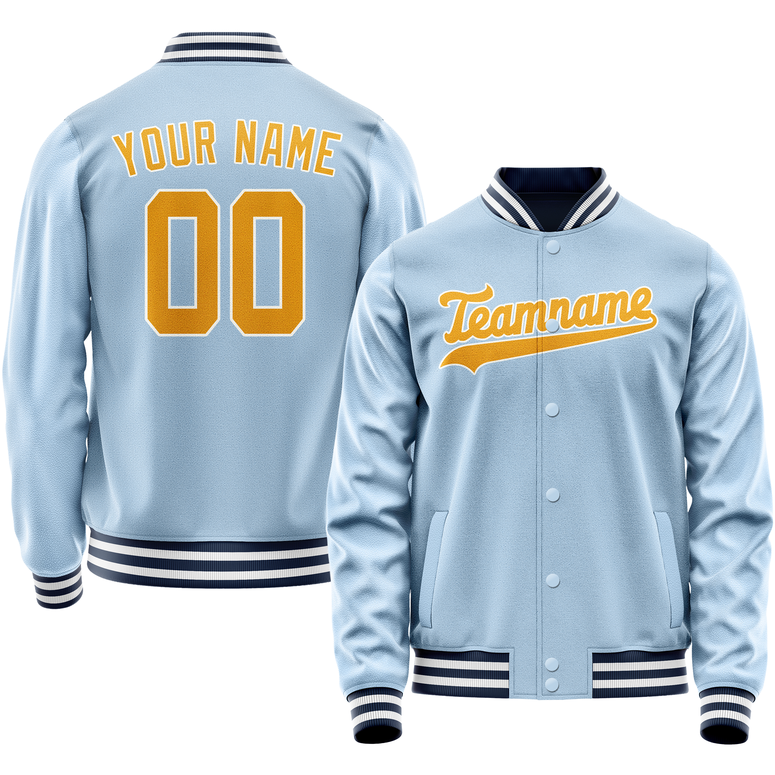 Custom Light-Blue Gold Solid Color Varsity Letterman Jacket JA02240617JC260