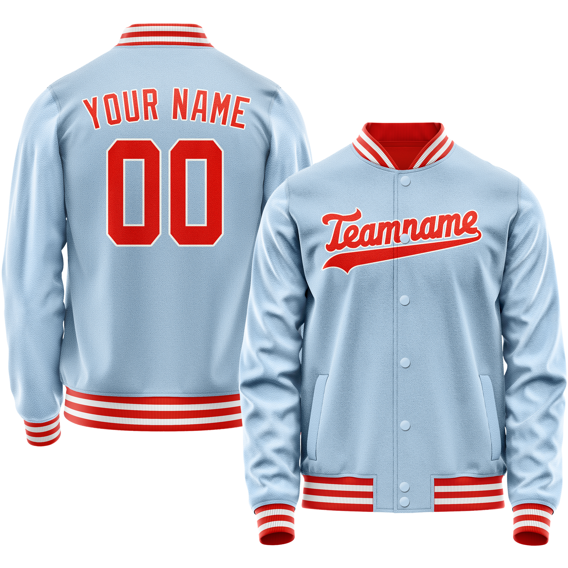 Custom Light-Blue Orange Solid Color Varsity Letterman Jacket JA02240617JC244