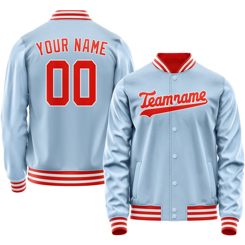 Custom Light-Blue Orange Solid Color Varsity Letterman Jacket JA02240617JC244