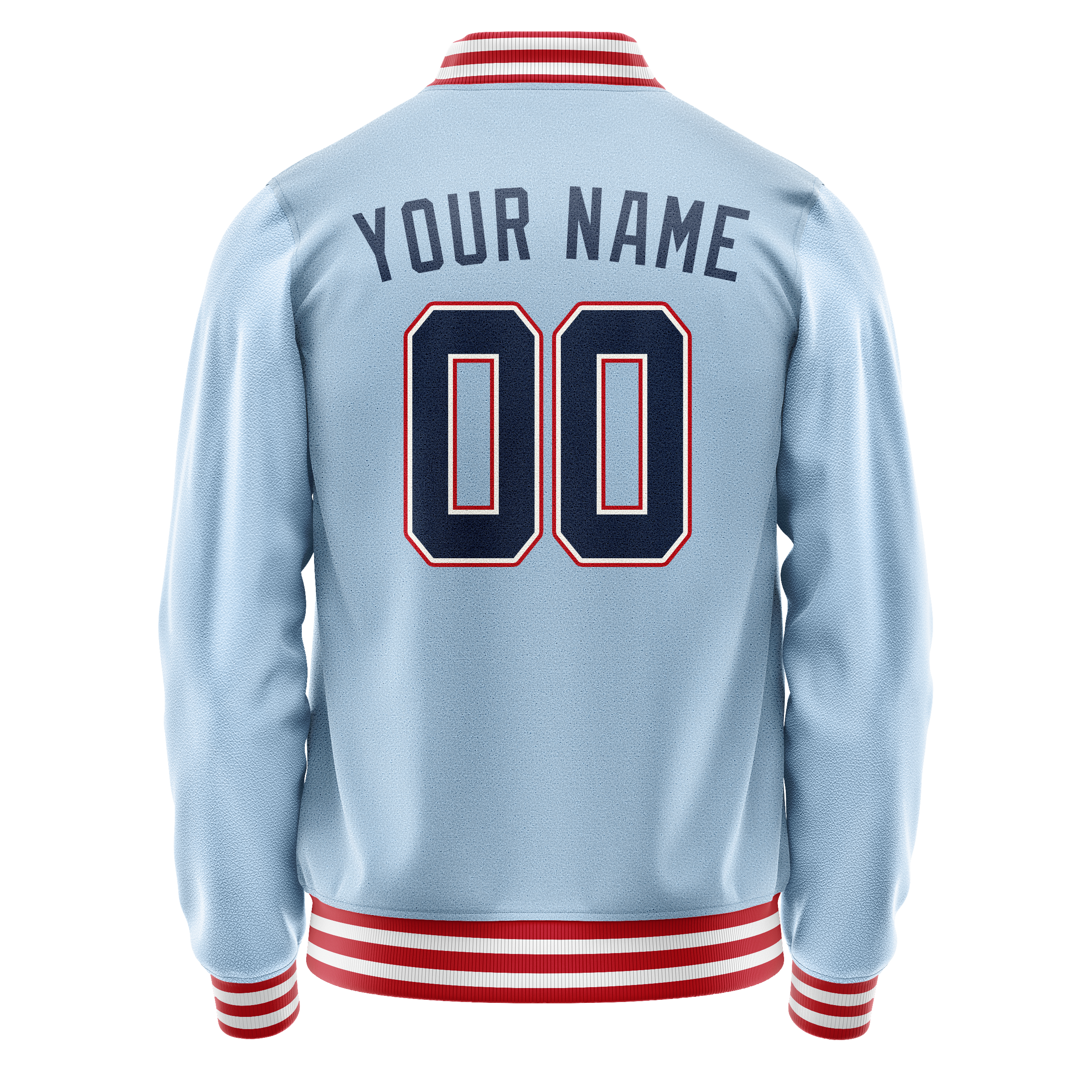 Custom Light-Blue Red Solid Color Varsity Letterman Jacket JA02240617JC255
