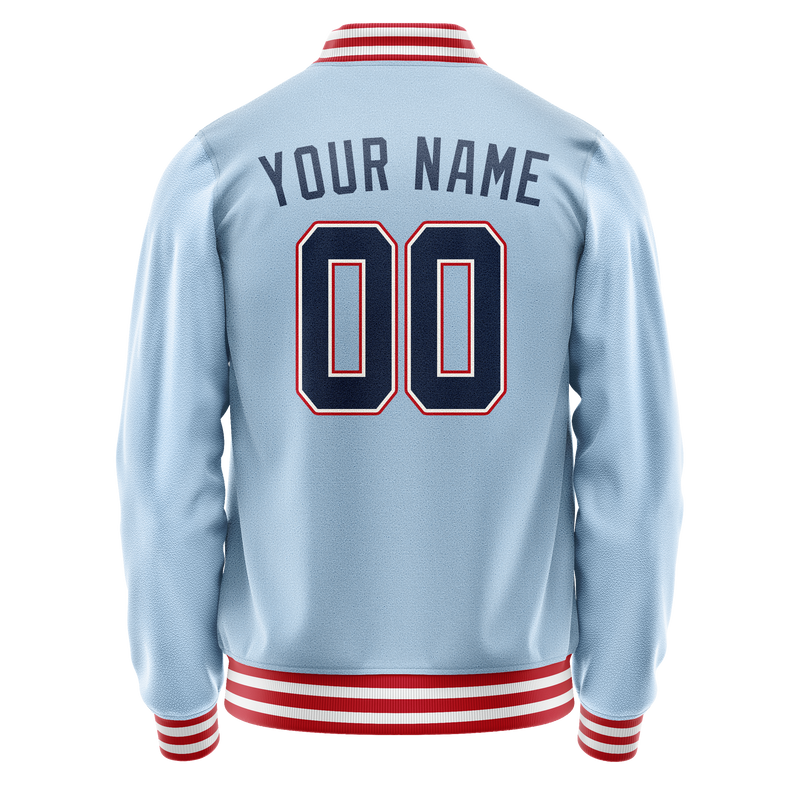 Custom Light-Blue Red Solid Color Varsity Letterman Jacket JA02240617JC255