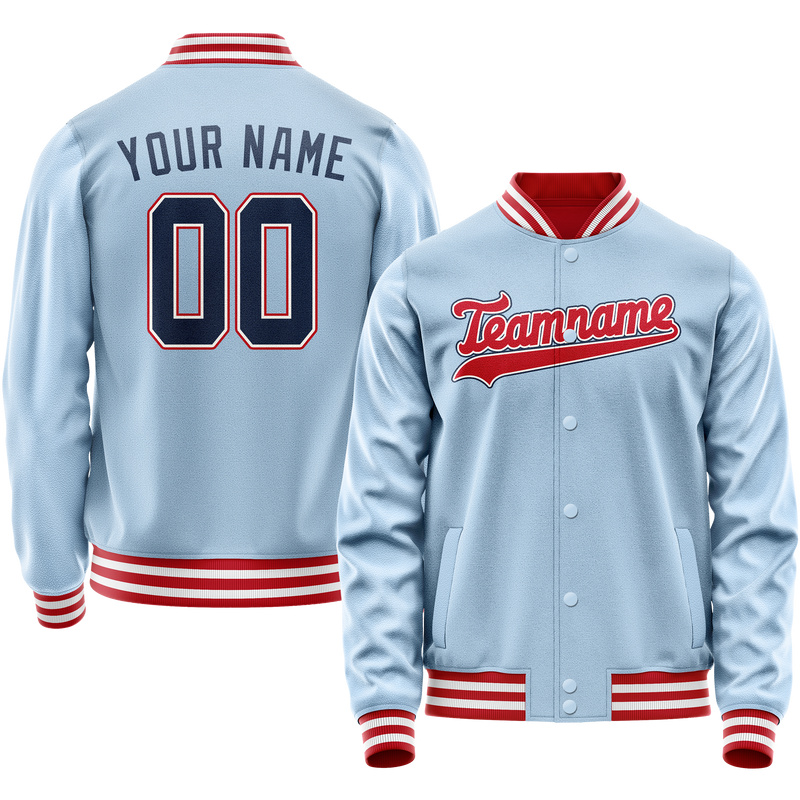 Custom Light-Blue Red Solid Color Varsity Letterman Jacket JA02240617JC255