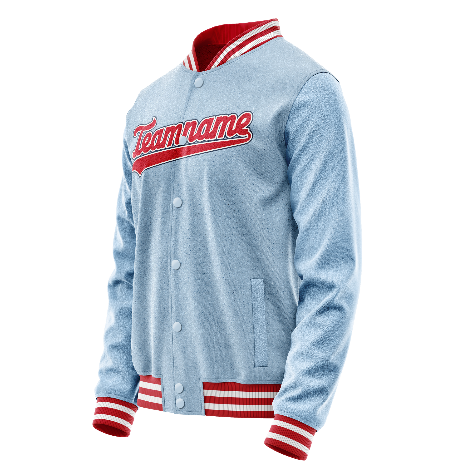 Custom Light-Blue Red Solid Color Varsity Letterman Jacket JA02240617JC255
