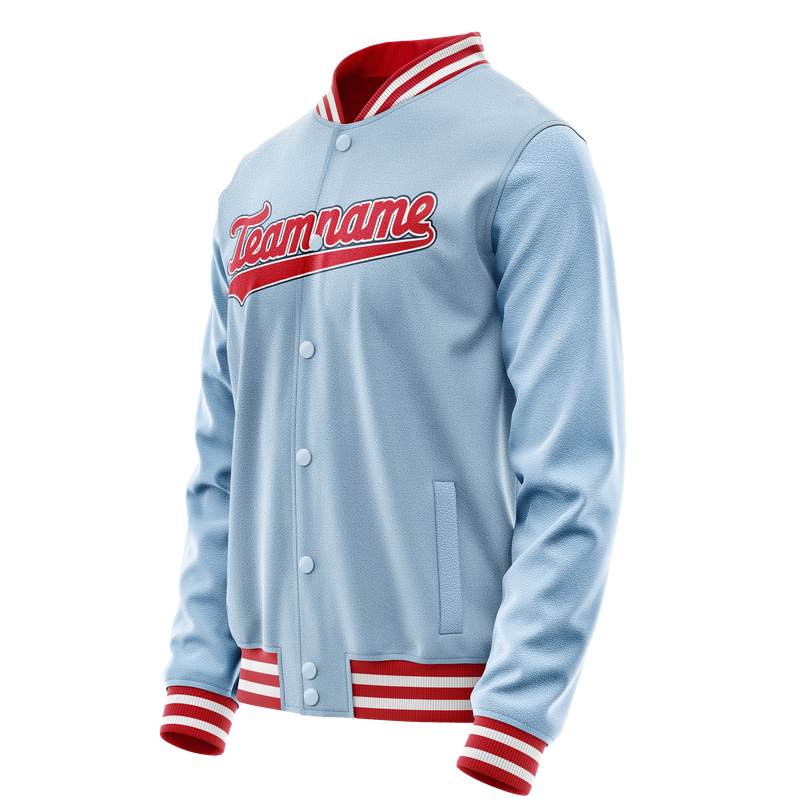 Custom Light-Blue Red Solid Color Varsity Letterman Jacket JA02240617JC255