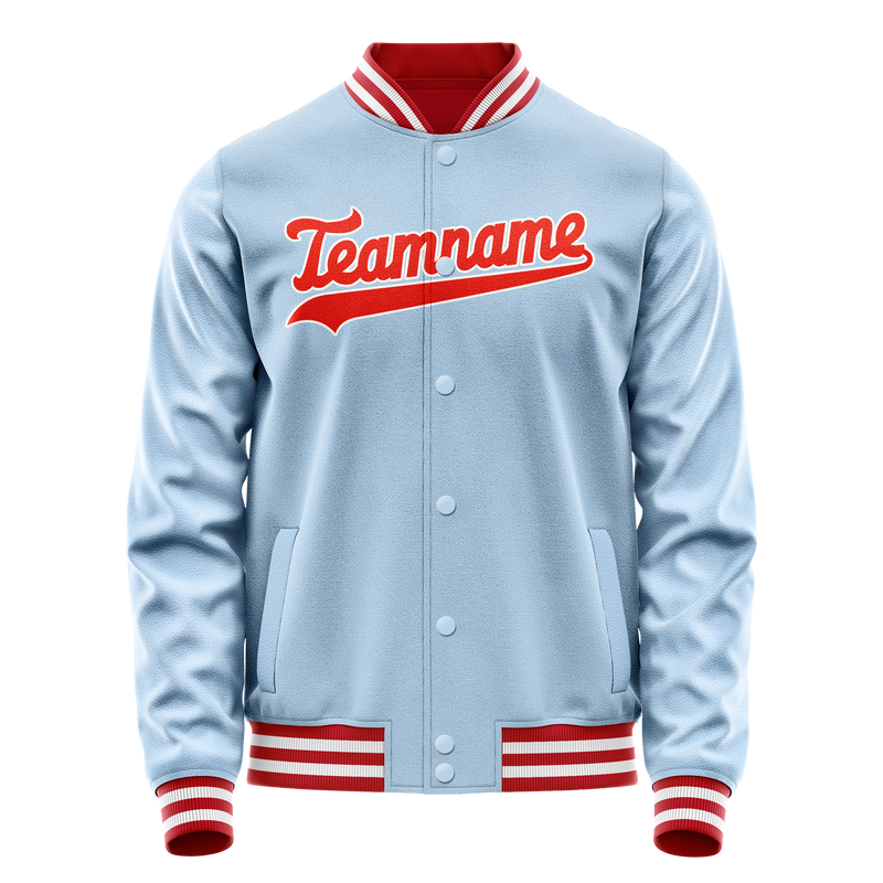 Custom Light-Blue Orange Solid Color Varsity Letterman Jacket JA02240617JC250