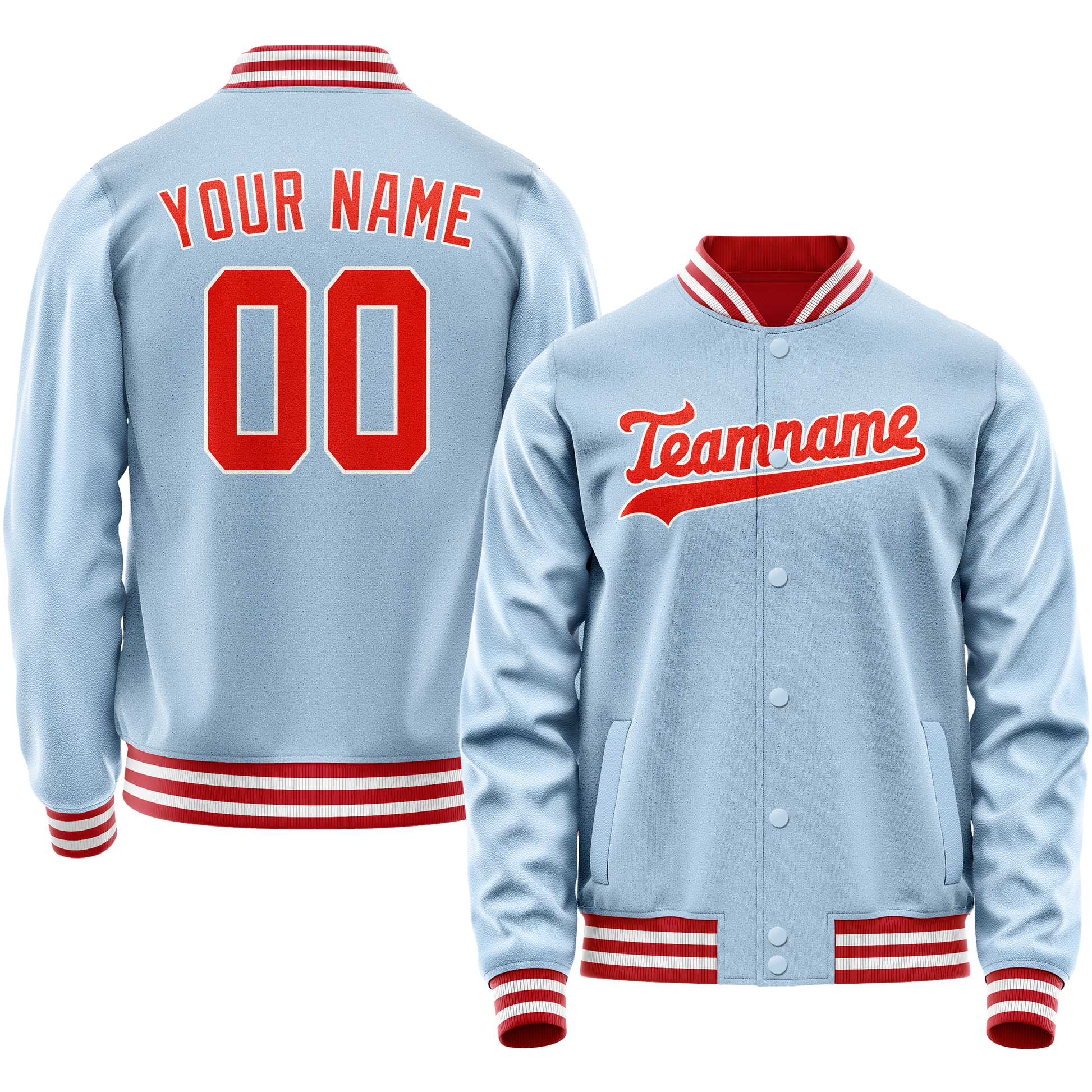 Custom Light-Blue Orange Solid Color Varsity Letterman Jacket JA02240617JC250