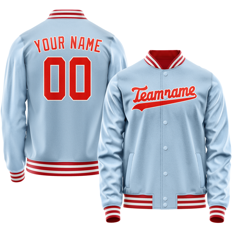 Custom Light-Blue Orange Solid Color Varsity Letterman Jacket JA02240617JC250