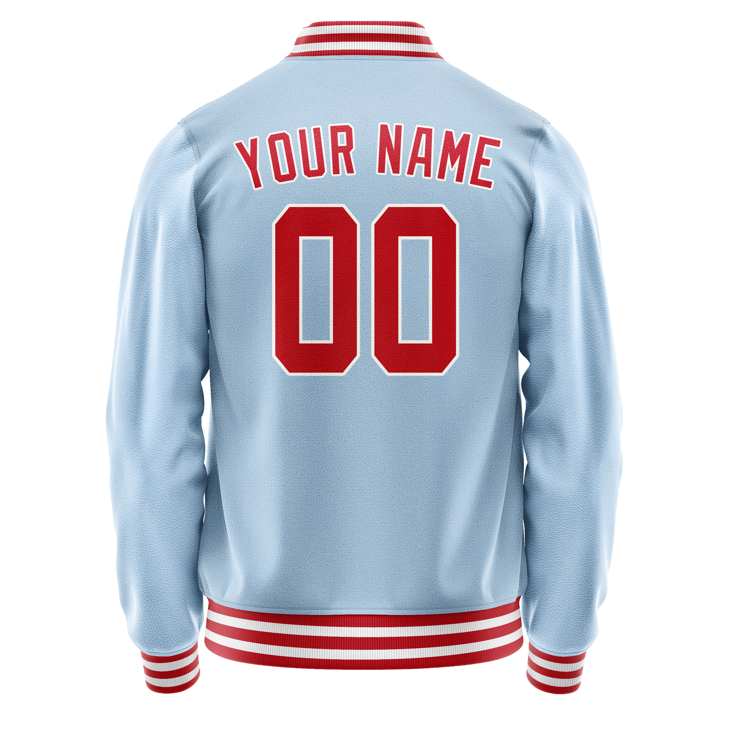 Custom Light-Blue Red Solid Color Varsity Letterman Jacket JA02240617JC253