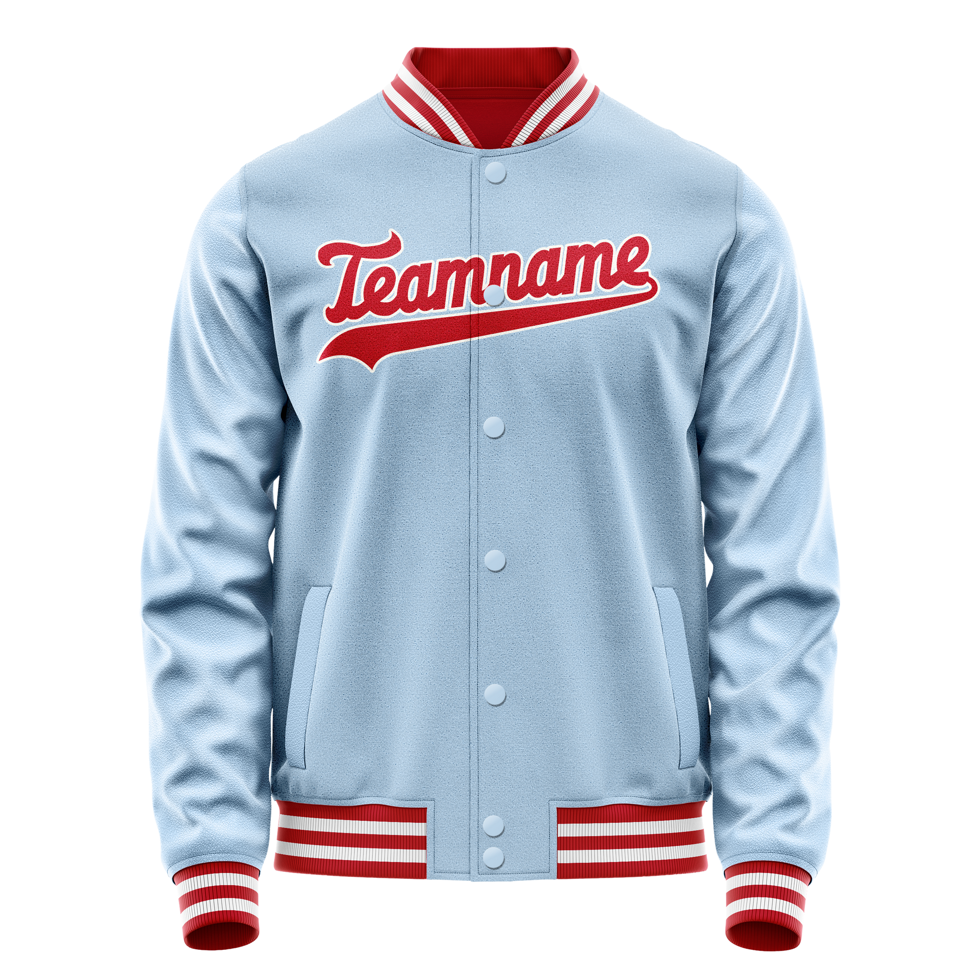 Custom Light-Blue Red Solid Color Varsity Letterman Jacket JA02240617JC253