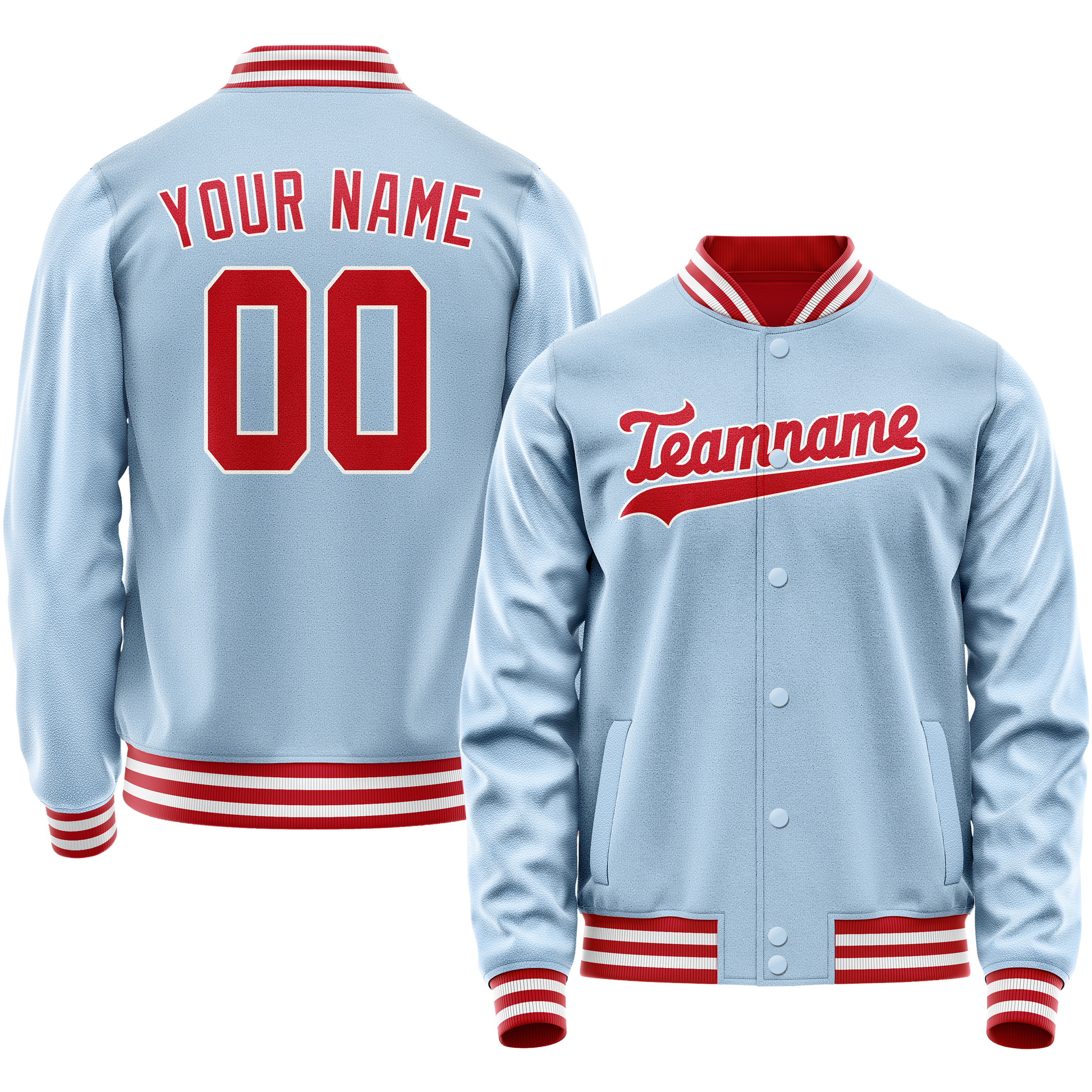 Custom Light-Blue Red Solid Color Varsity Letterman Jacket JA02240617JC253