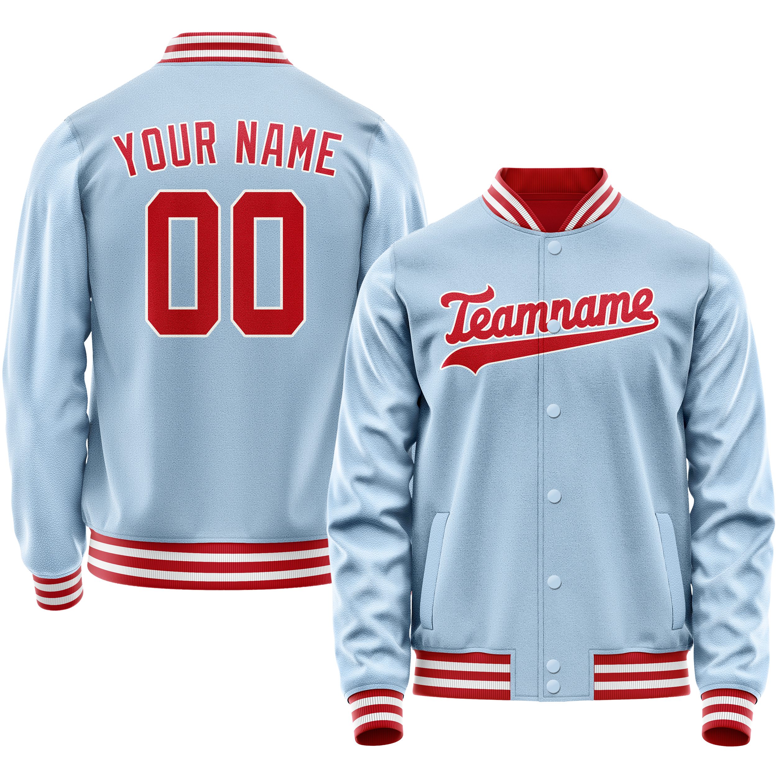 Custom Light-Blue Red Solid Color Varsity Letterman Jacket JA02240617JC253