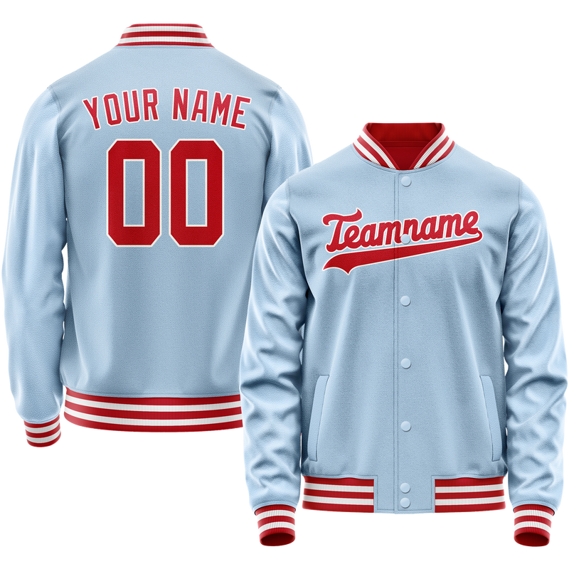 Custom Light-Blue Red Solid Color Varsity Letterman Jacket JA02240617JC253
