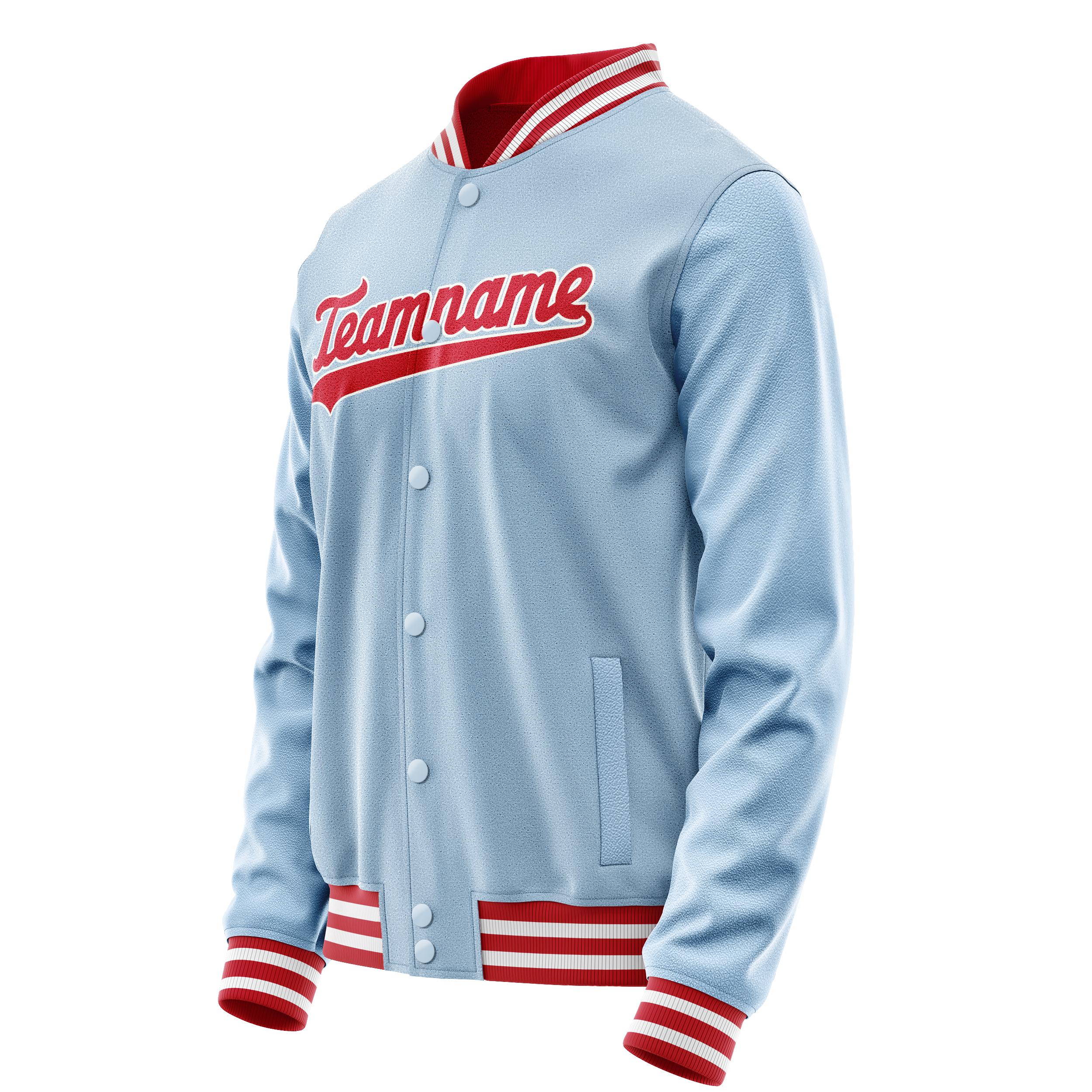 Custom Light-Blue Red Solid Color Varsity Letterman Jacket JA02240617JC253